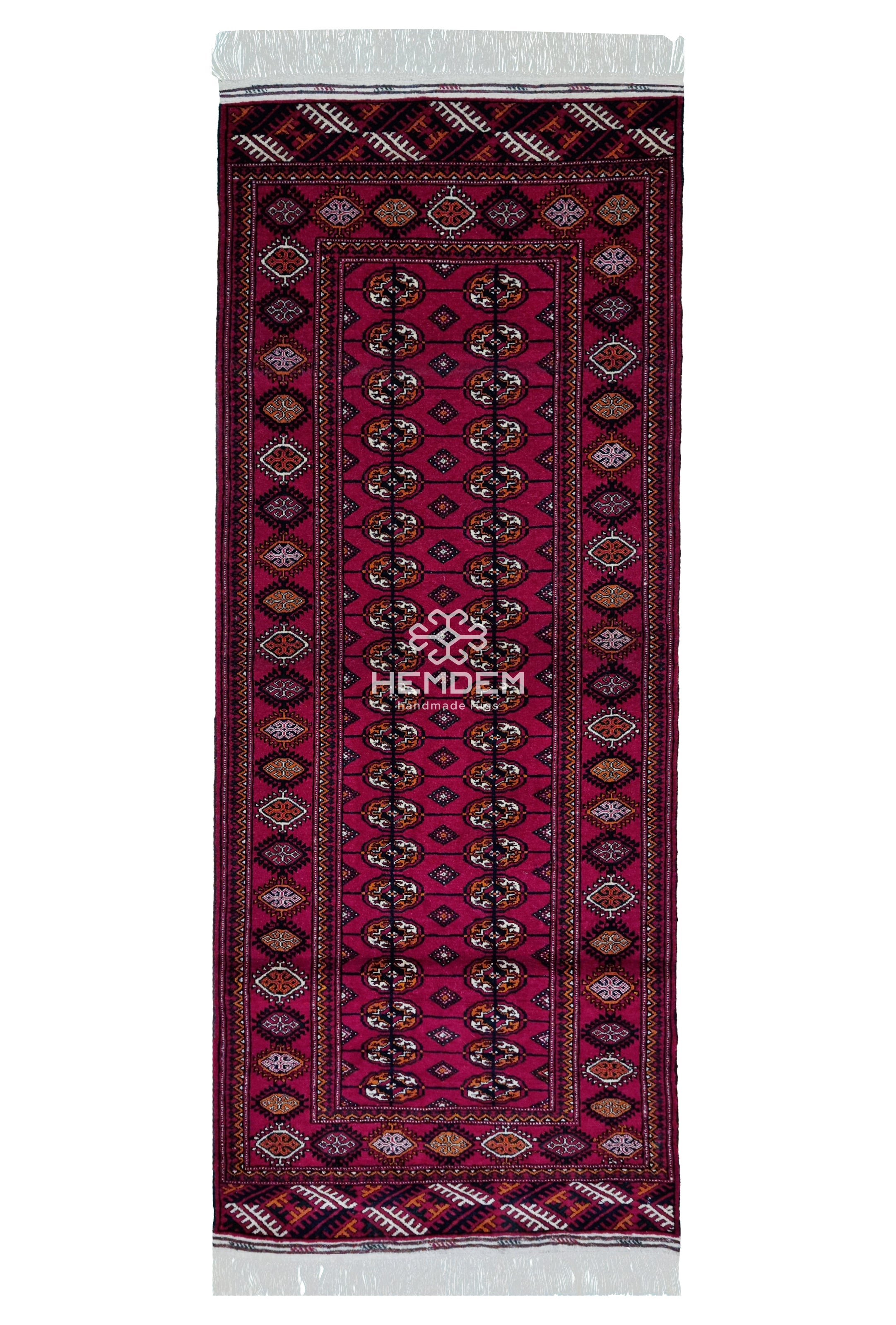 Türkmen Koşu Halısı El Dokuma Yün Halı 84 x 207cm (2.9' x 6.9' ft) Kırmızı