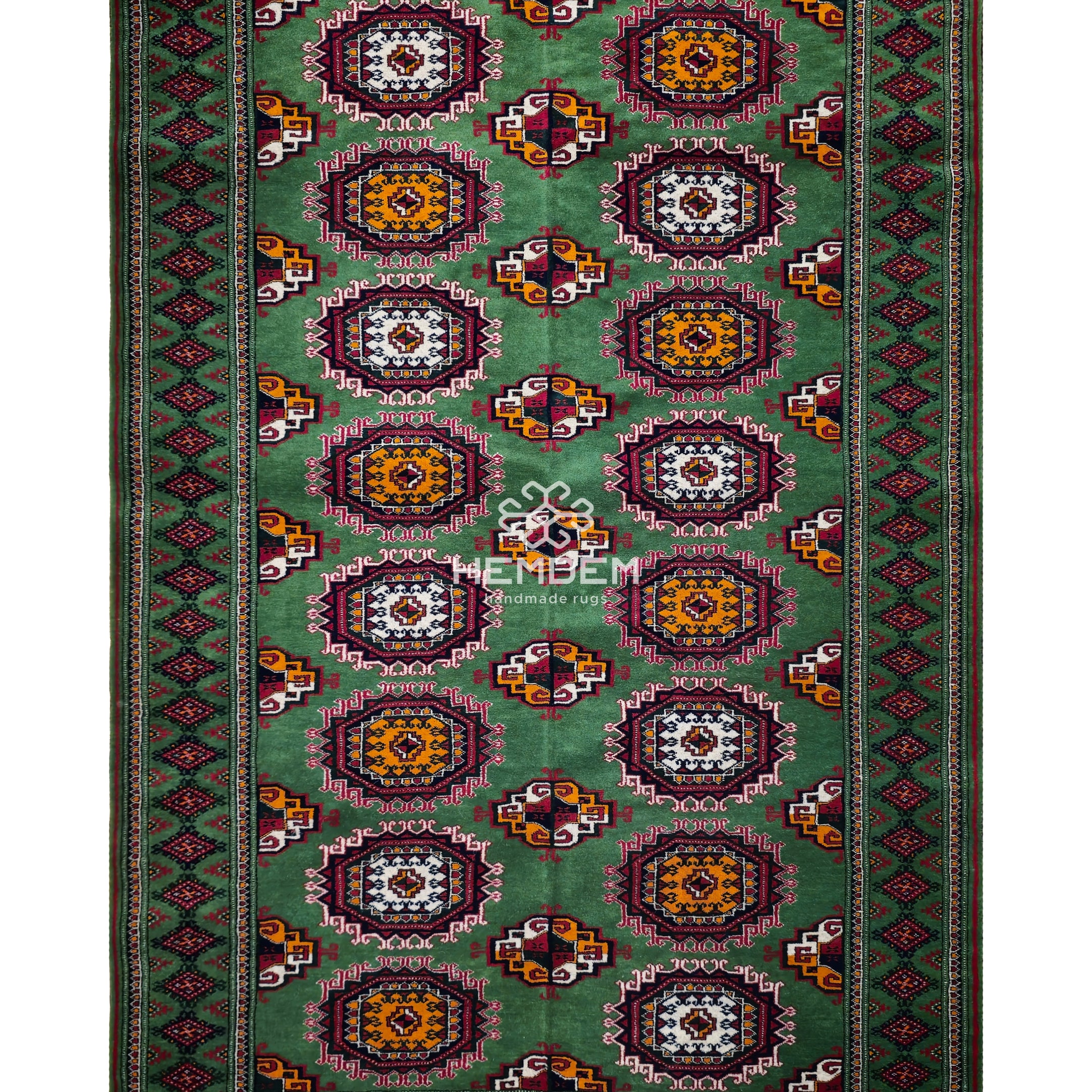 Türkmen Sarouk Halı El Dokuma Yün Halı 140x 215cm (4.7' x 7' ft) Yeşil