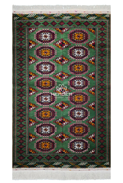 Türkmen Sarouk Halı El Dokuma Yün Halı 140x 215cm (4.7' x 7' ft) Yeşil