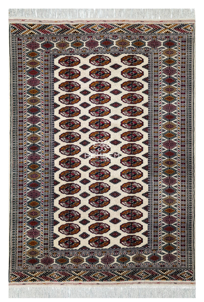 Turkmen Tekke Wool Rug 150x200 cm (5' x 7' ft) Beige