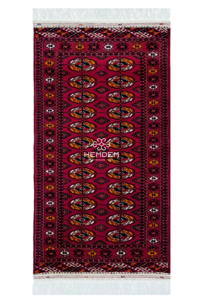 HandmadeTurkoman Rug Tekke Wool Rug 80 x 145 cm (3'x5' ft) Red