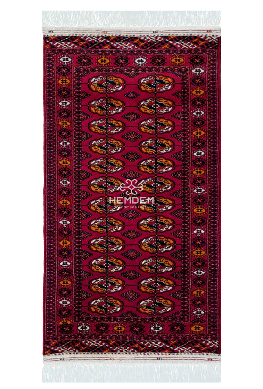 HandmadeTurkoman Rug Tekke Wool Rug 80 x 145 cm (3'x5' ft) Red