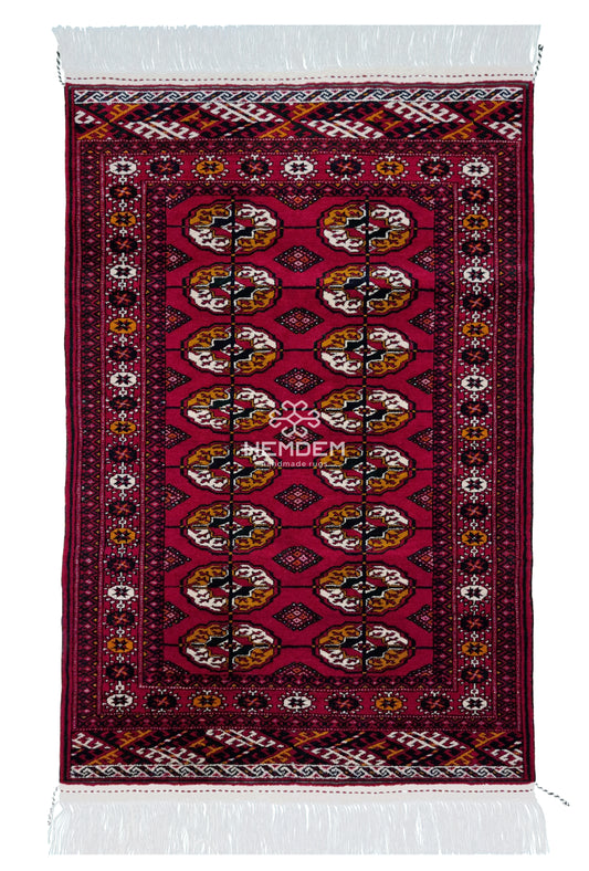 Handknotted Turkmen Rug Tekke Wool Rug 80 x 120 cm (3'x4' ft) Red