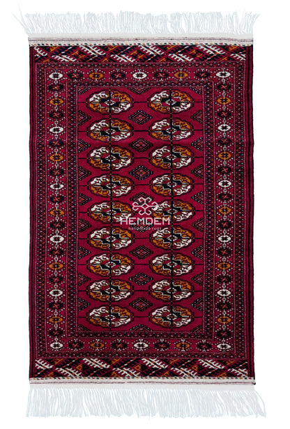 Handknotted Turkmen Rug Tekke Wool Rug 80 x 121 cm (3'x4' ft) Red