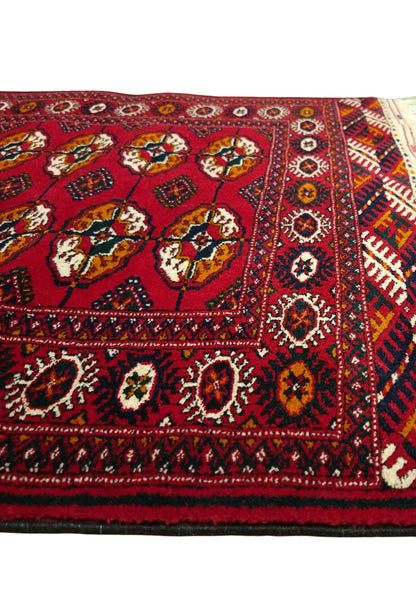 Handknotted Turkmen Rug Tekke Wool Rug 82 x 182 cm (3'x6' ft) Red