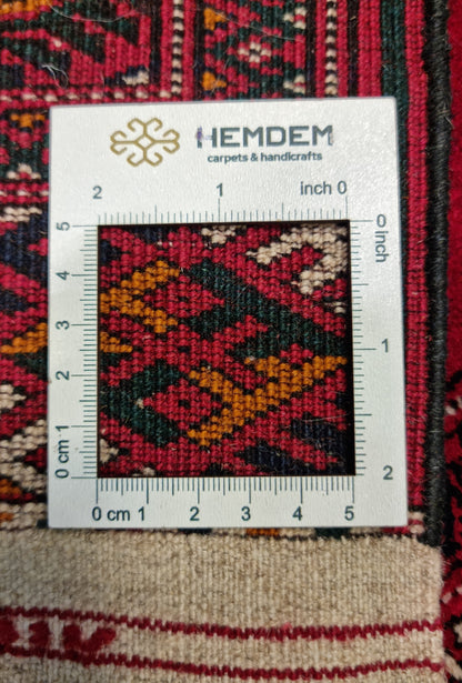 Handknotted Turkmen Rug Tekke Wool Rug 82 x 182 cm (3'x6' ft) Red