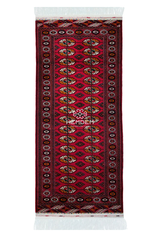 Handknotted Turkmen Rug Tekke Wool Rug 82 x 182 cm (3'x6' ft) Red