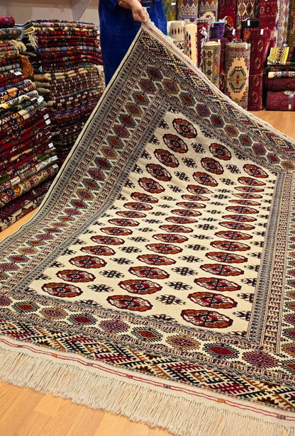 Türkmen Halısı El Dokuma Yün Halı 153 x 200cm (5' x 7' ft) Bej