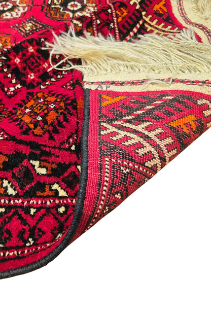 Vintage Handknotted Turkoman Rug Tekke Wool Rug 220 x 400 cm (7'x13' ft) Red