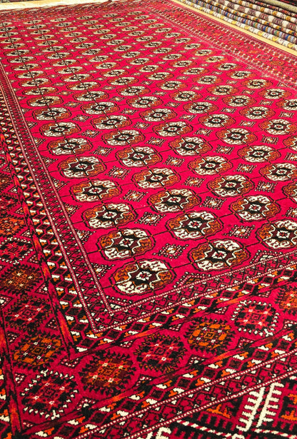 Vintage Handknotted Turkoman Rug Tekke Wool Rug 220 x 400 cm (7'x13' ft) Red