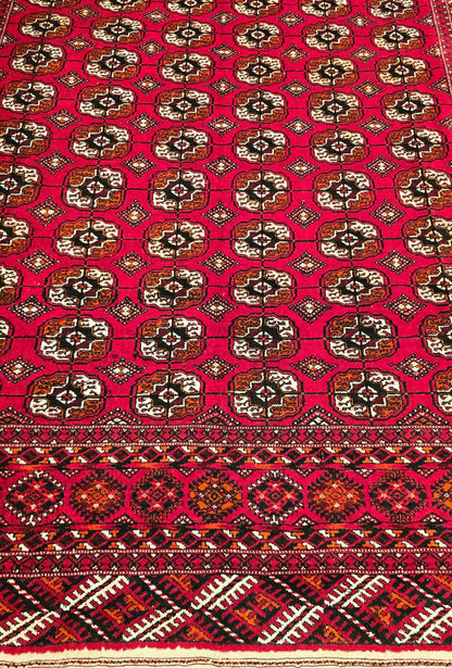 Vintage Handknotted Turkoman Rug Tekke Wool Rug 220 x 400 cm (7'x13' ft) Red