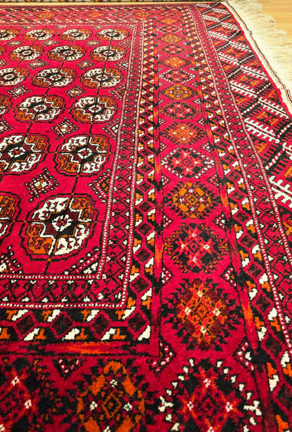 Vintage Handknotted Turkoman Rug Tekke Wool Rug 220 x 400 cm (7'x13' ft) Red