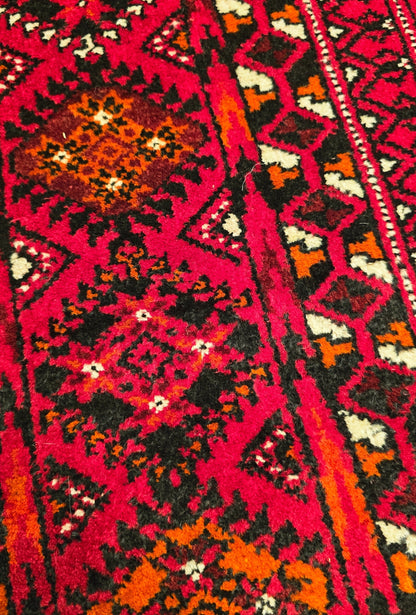 Vintage Handknotted Turkoman Rug Tekke Wool Rug 220 x 400 cm (7'x13' ft) Red
