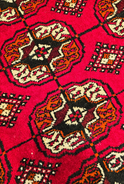 Vintage Handknotted Turkoman Rug Tekke Wool Rug 220 x 400 cm (7'x13' ft) Red