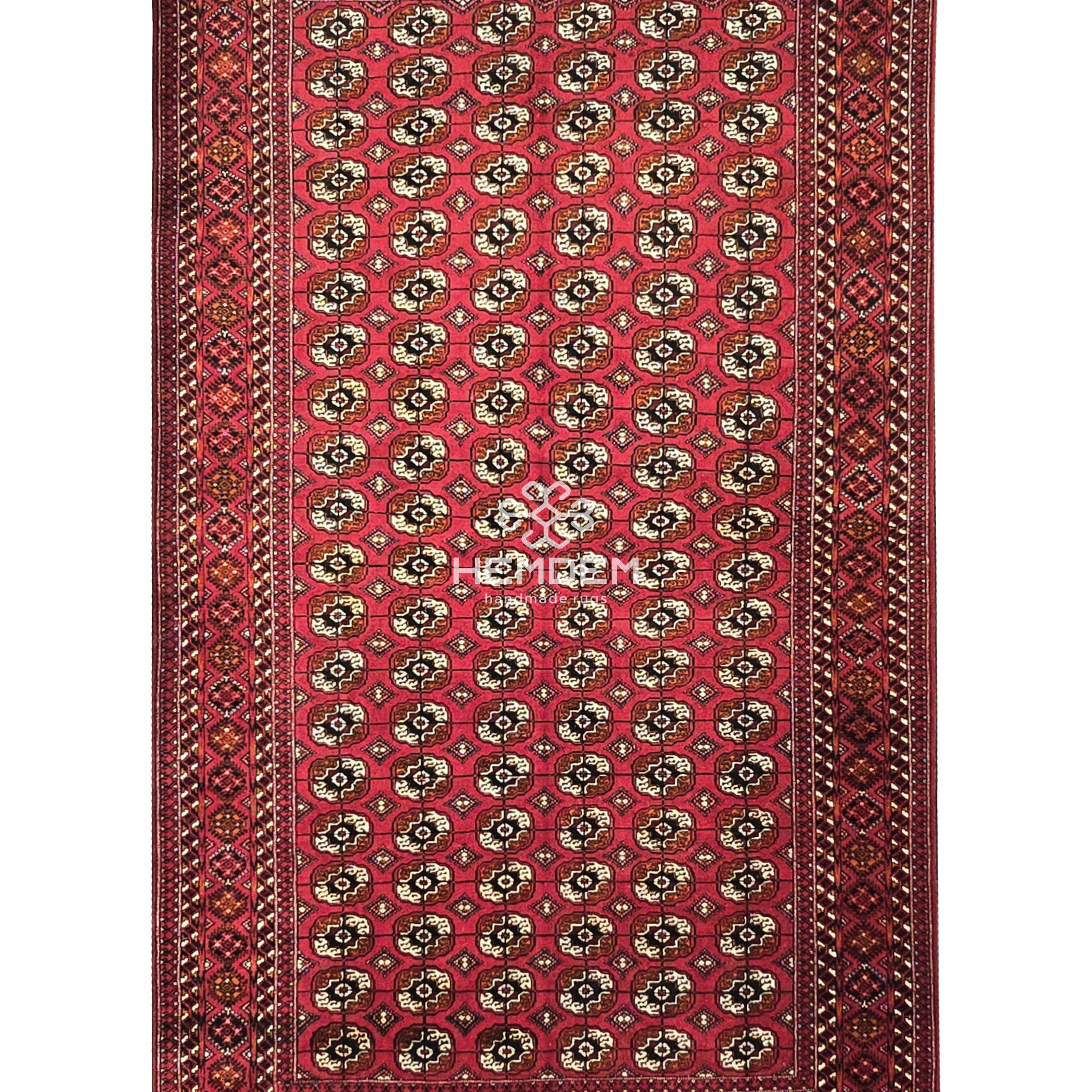 Vintage Handknotted Turkoman Rug Tekke Wool Rug 220 x 400 cm (7'x13' ft) Red