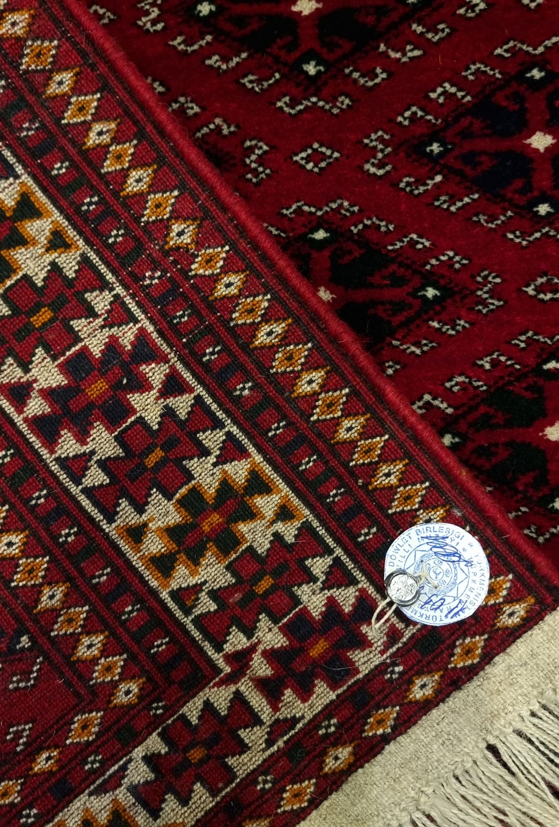 Turkoman Yomud Rare Design Wool Rug 100 x 150 cm (2.5'x4' ft) Red