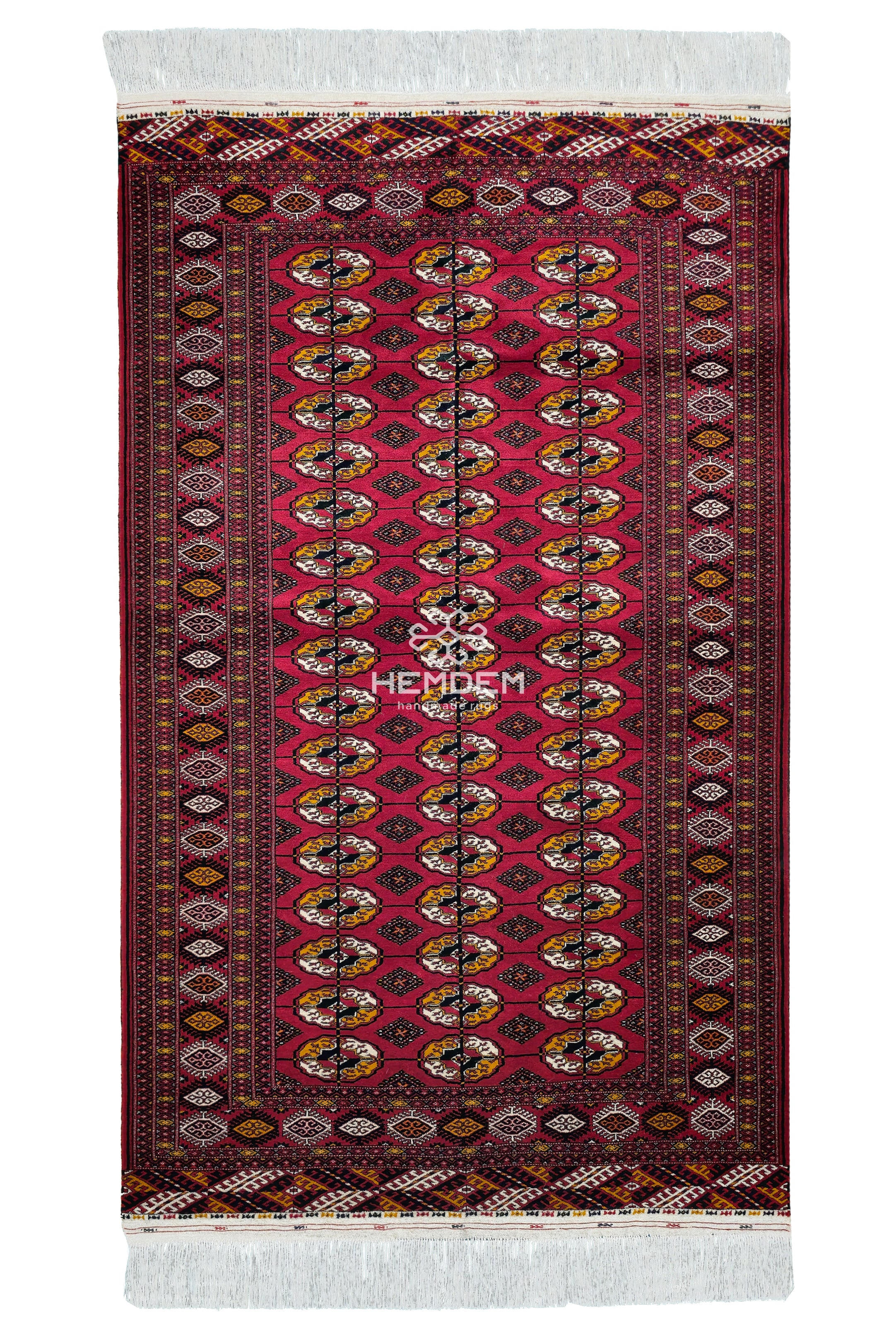Türkmen Halısı El Dokuma Orijinal Yün Halı 135 x 225cm (4.4' x 7.5' ft) Kırmızı