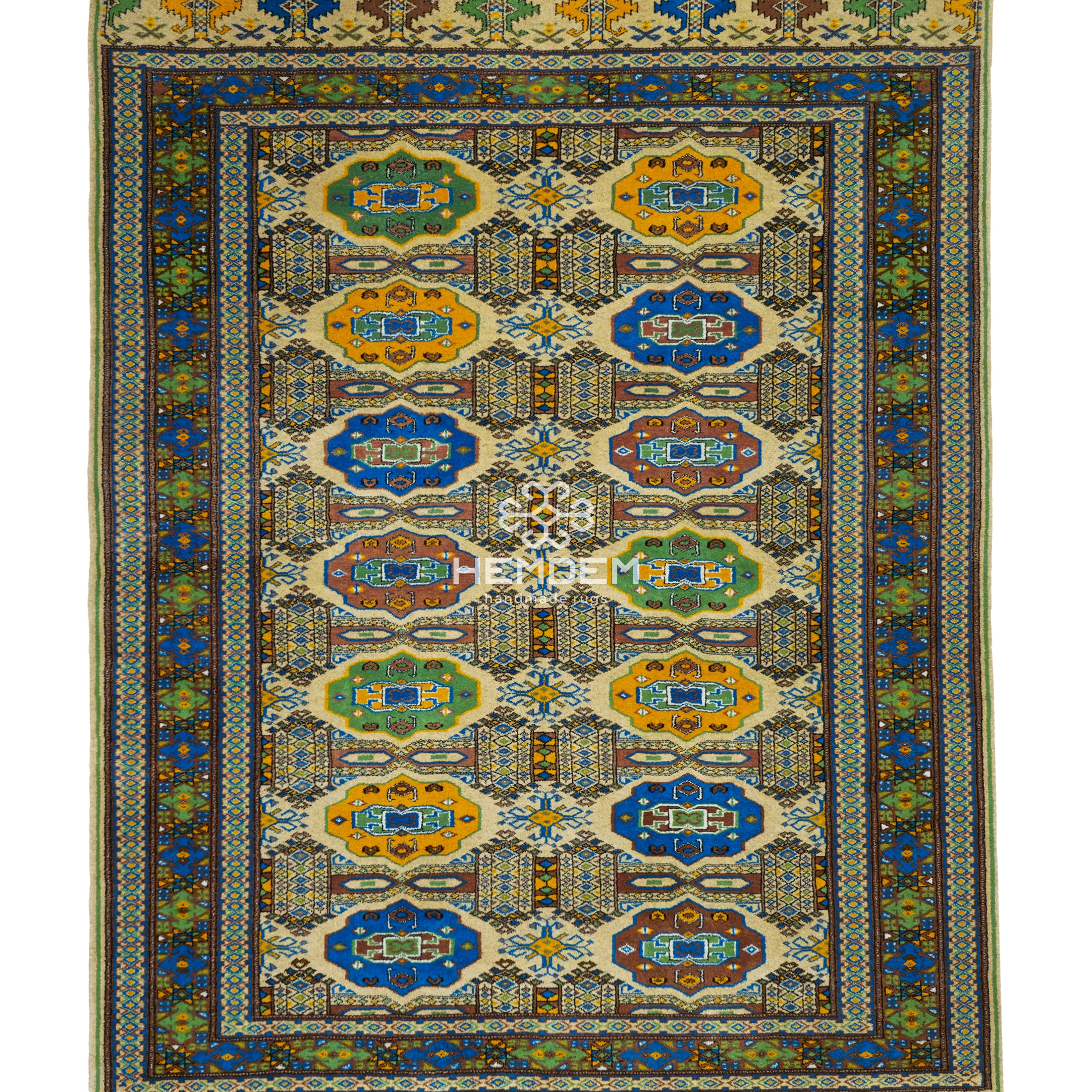 Türkmen Halısı El Dokuma Darvaza Yün Halısı 136 x 203cm (4.5' x 7' ft) Bej