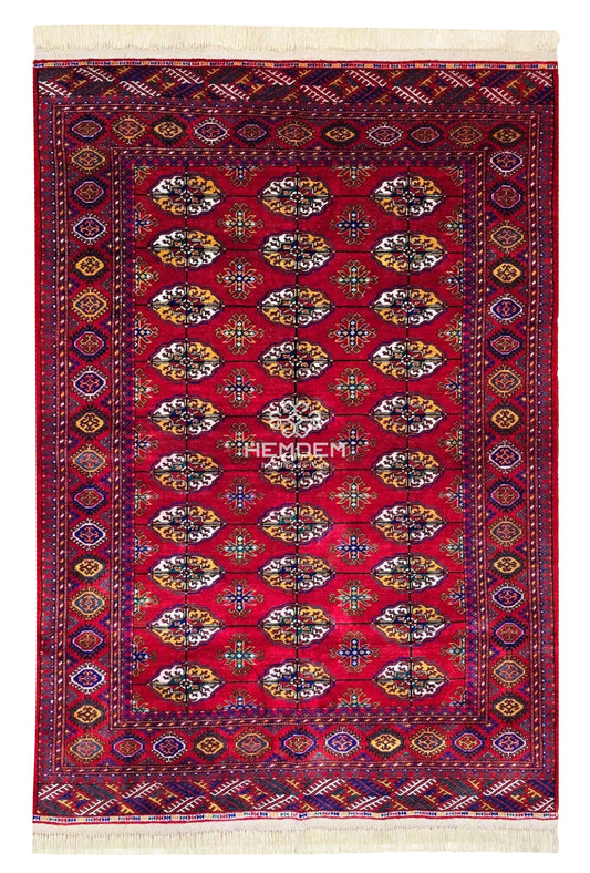 Turkoman Rug Handknotted Oriental Silk Rug 120 x 180cm (4' x 6' ft) Red