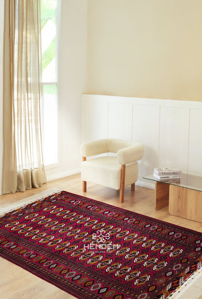 Türkmen Halısı El Dokuma Oryantal Yün Halı 143 x 235cm (4.7' x 7.6' ft) Kırmızı