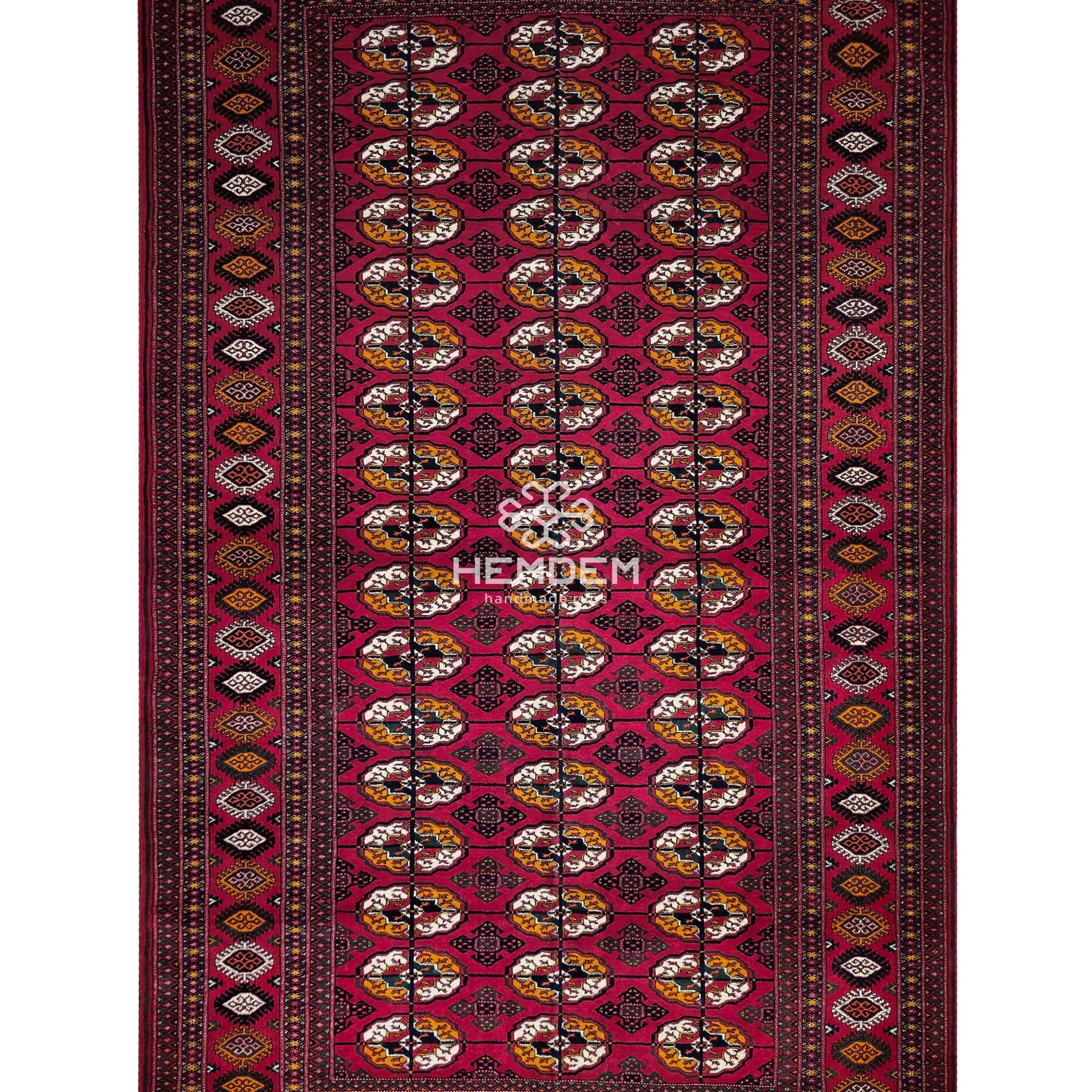 Türkmen Halısı El Dokuma Oryantal Yün Halı 143 x 235cm (4.7' x 7.6' ft) Kırmızı