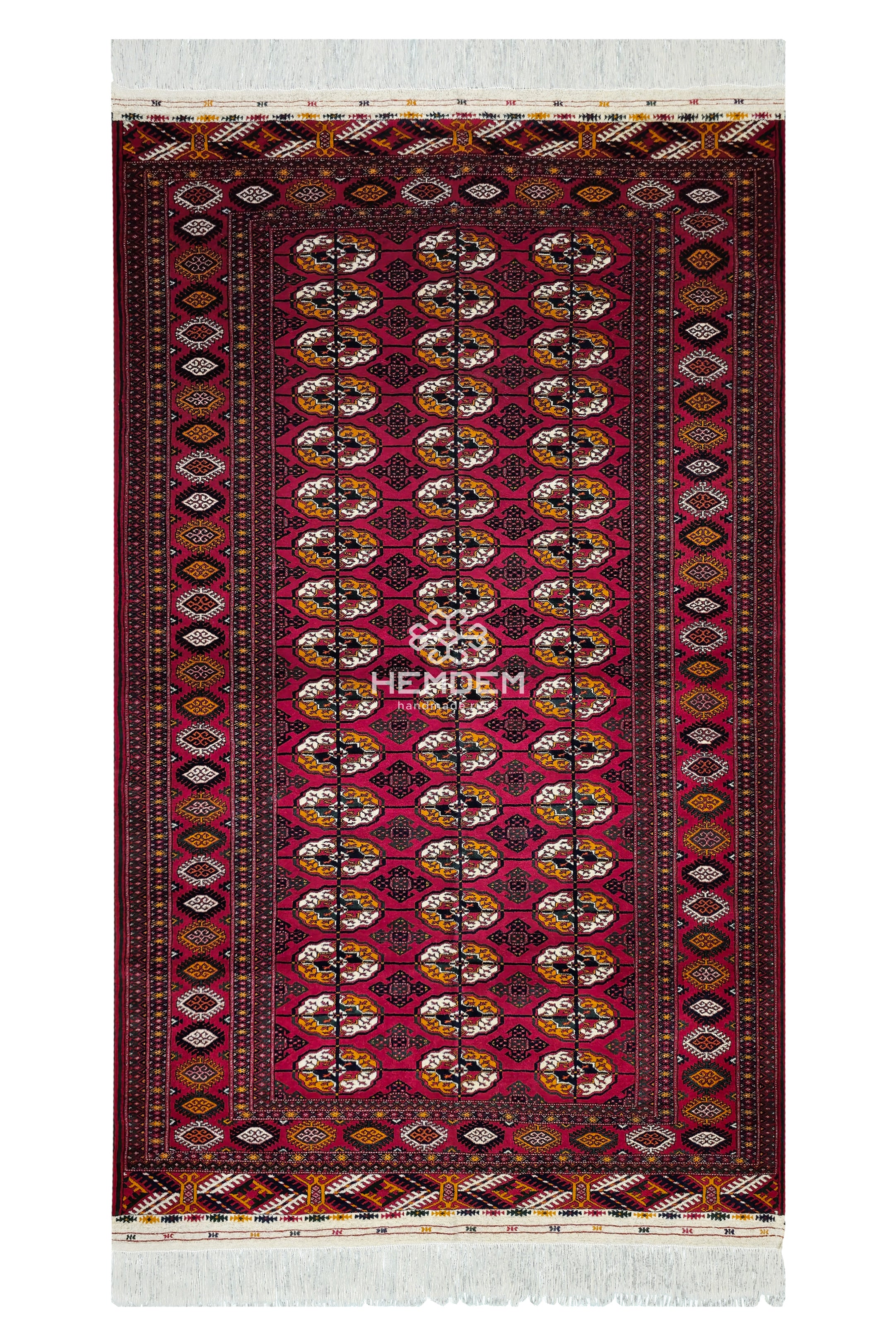 Türkmen Halısı El Dokuma Oryantal Yün Halı 143 x 235cm (4.7' x 7.6' ft) Kırmızı