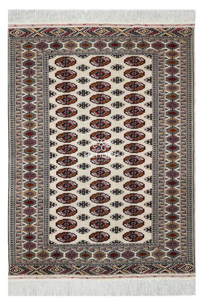 Türkmen Halısı El Dokuma Yün Halı 153 x 200cm (5' x 7' ft) Bej