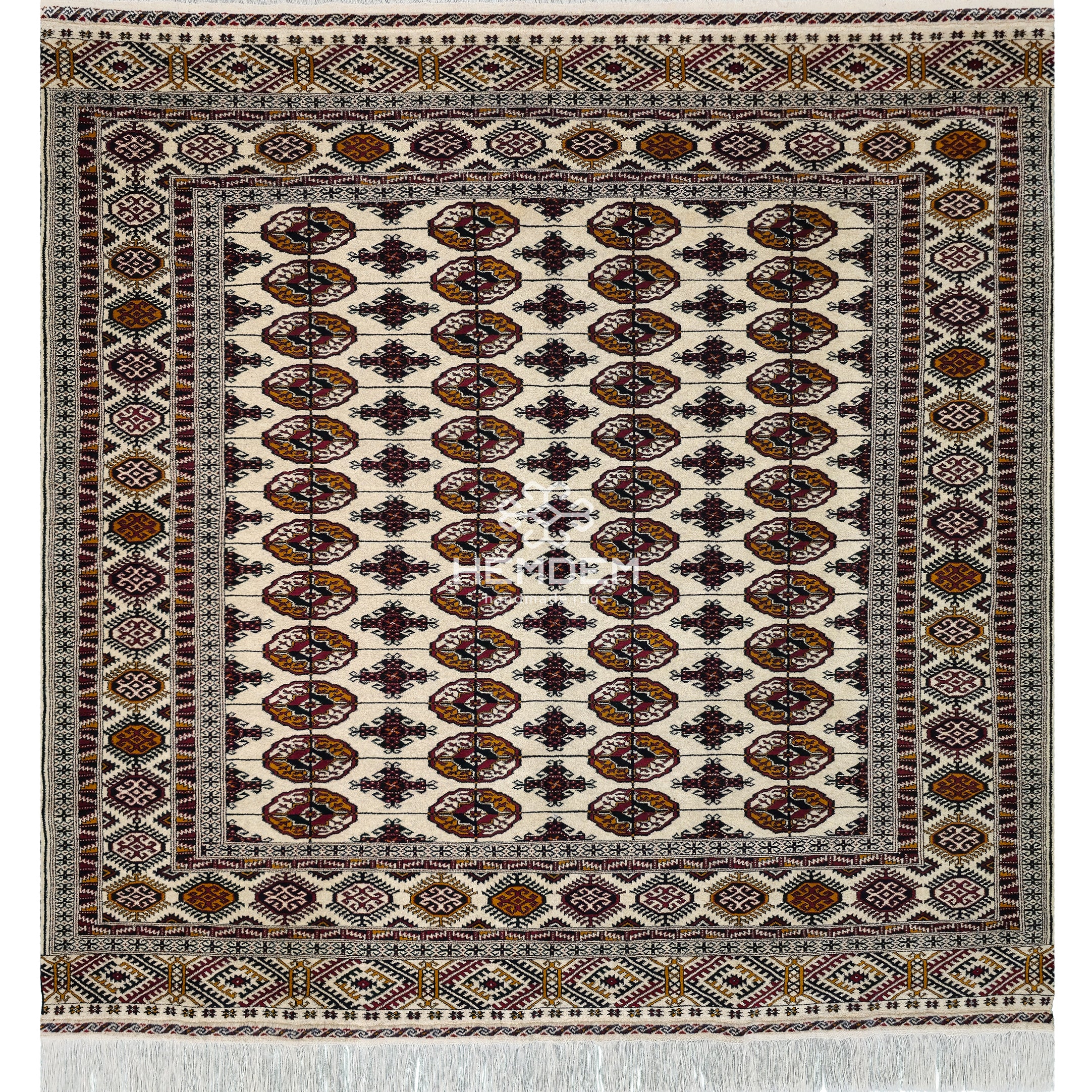 Turkoman Tekke Square Wool Rug 200 x 200cm (7' x 7' ft) Beige