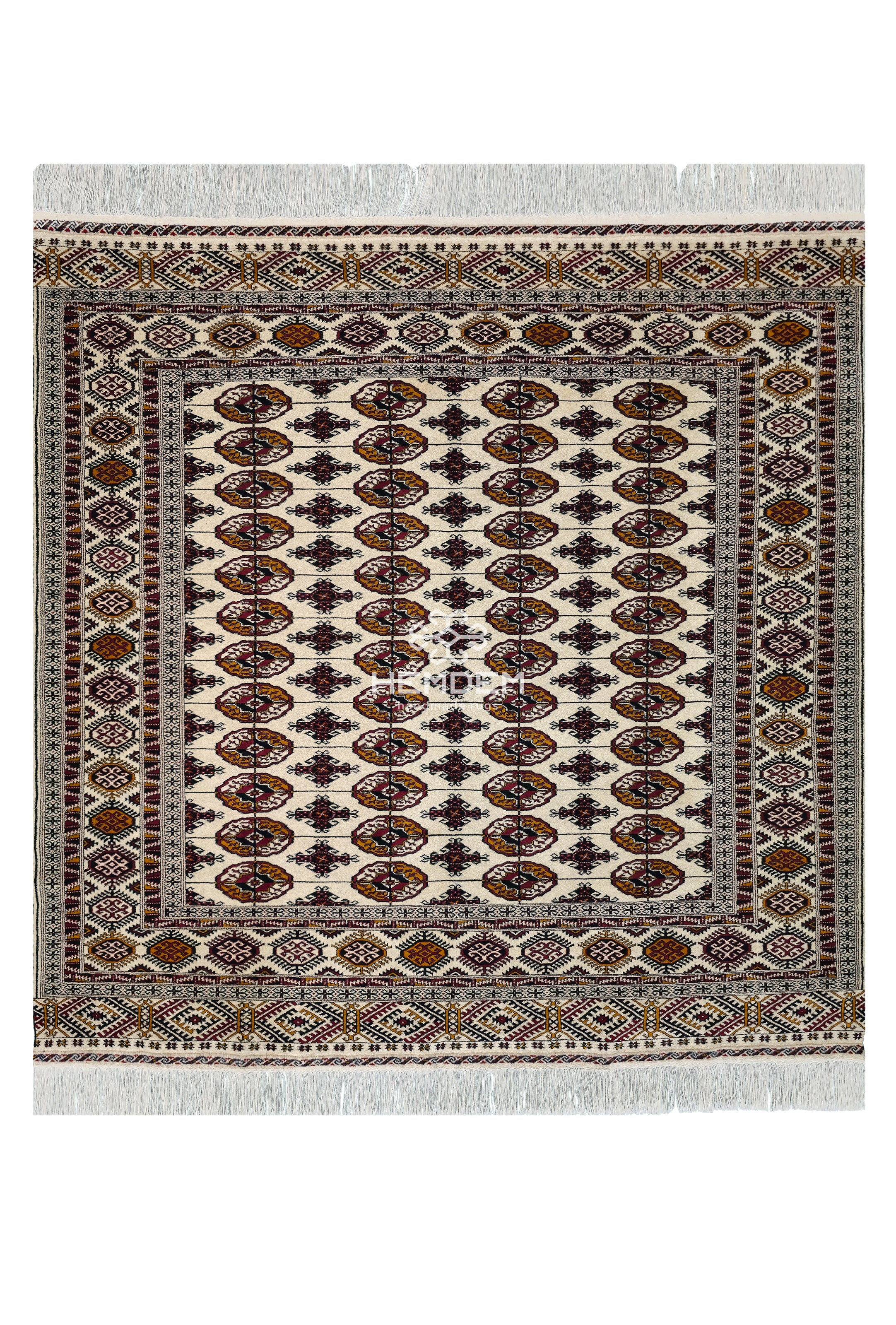 Turkoman Tekke Square Wool Rug 200 x 200cm (7' x 7' ft) Beige