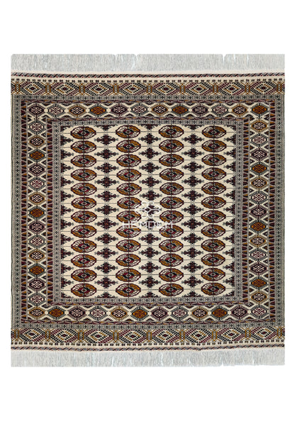 Turkoman Tekke Square Wool Rug 200 x 200cm (7' x 7' ft) Beige