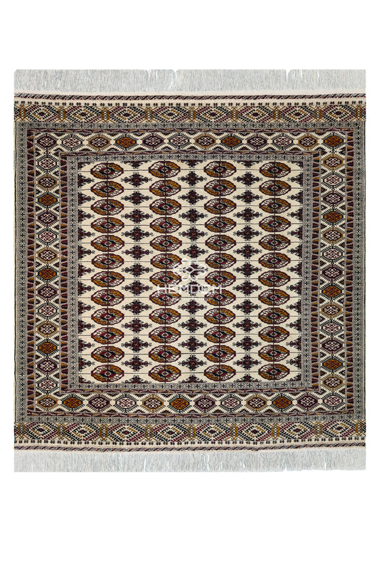 Turkoman Tekke Square Wool Rug 200 x 200cm (7' x 7' ft) Beige