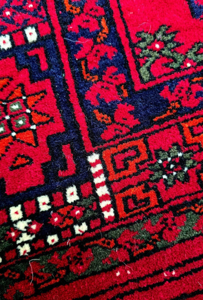 Vintage Handmade Afghan Design Turkmen Wool Rug 230 x 310cm (8' x 10' ft) Red