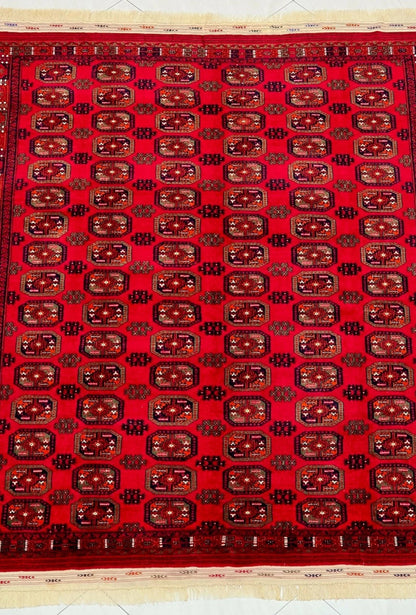 Vintage Handmade Afghan Design Turkmen Wool Rug 230 x 310cm (8' x 10' ft) Red