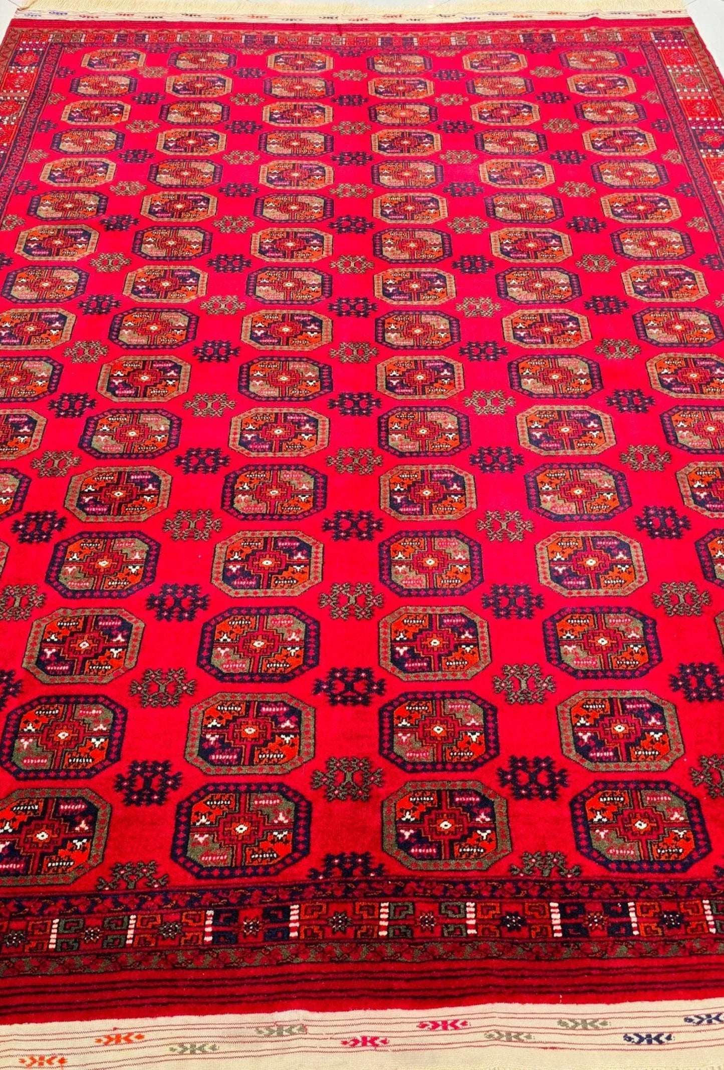 Vintage Handmade Afghan Design Turkmen Wool Rug 230 x 310cm (8' x 10' ft) Red