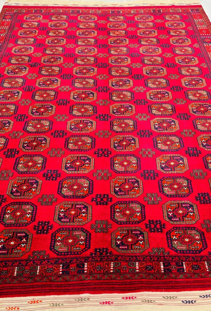 Vintage Handmade Afghan Design Turkmen Wool Rug 230 x 310cm (8' x 10' ft) Red