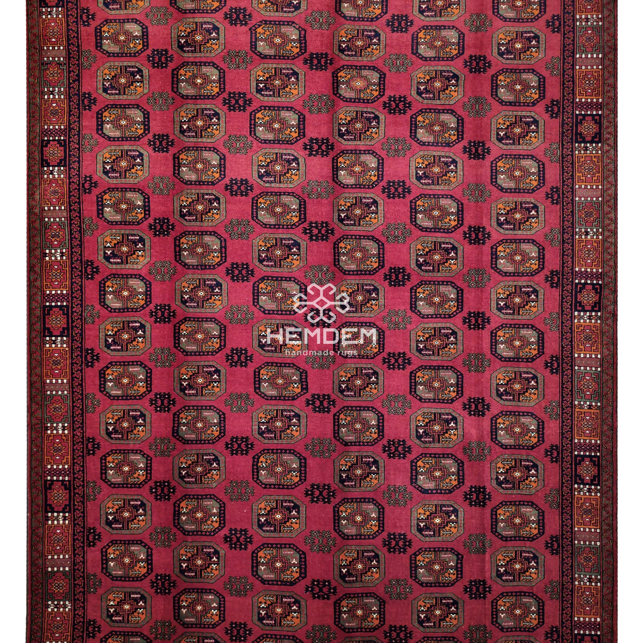 Vintage Handmade Afghan Design Turkmen Wool Rug 230 x 310cm (8' x 10' ft) Red