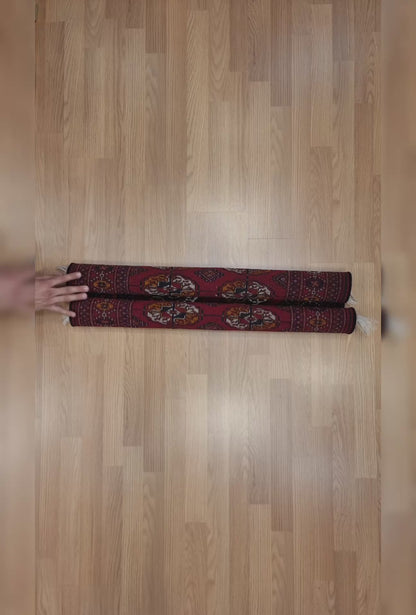 Handknotted Turkmen Rug Tekke Wool Rug 80 x 121 cm (3'x4' ft) Red