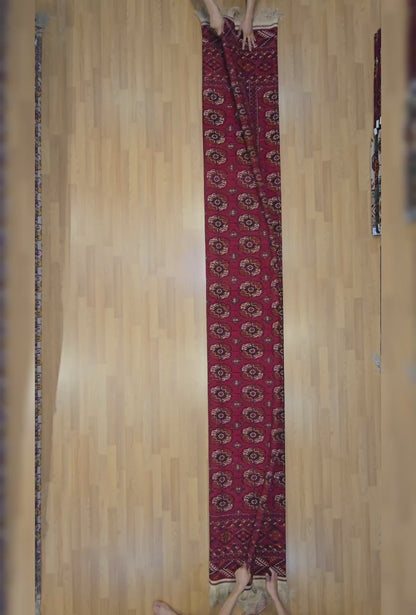 Vintage Handknotted Turkoman Rug Tekke Wool Rug 220 x 400 cm (7'x13' ft) Red