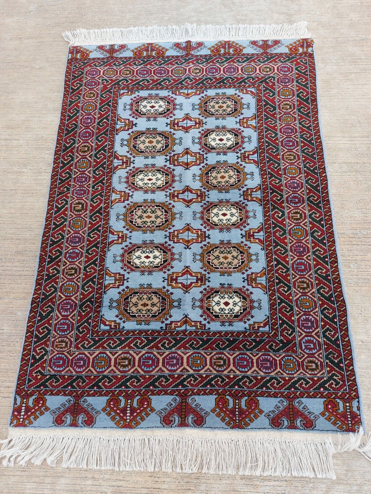 Stunning Tribal Blue 3'7"x5'2" Handmade Turkmen Wool Rug (110x160cm), Area Rug