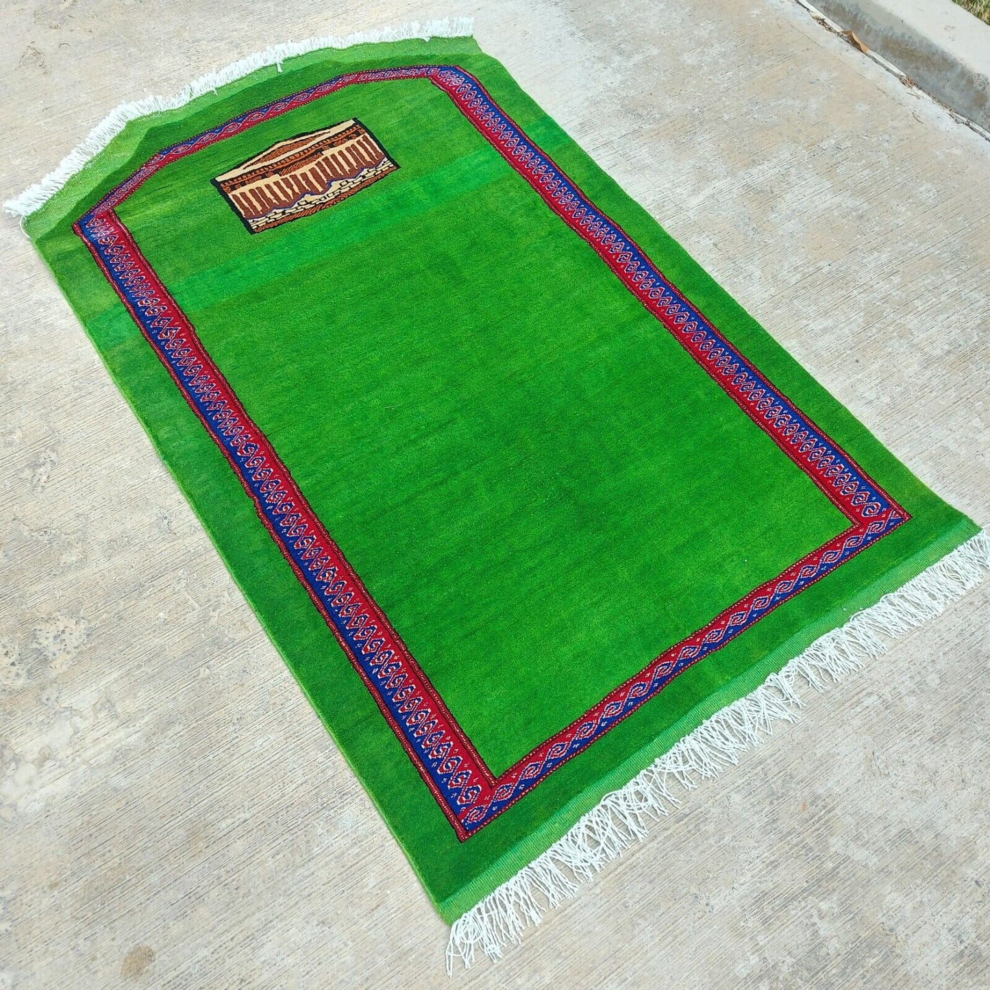 2'9"x4'3" Handmade Green Pure Wool Prayer Rug, Islamic Namaz Prayer Rug 85x130cm