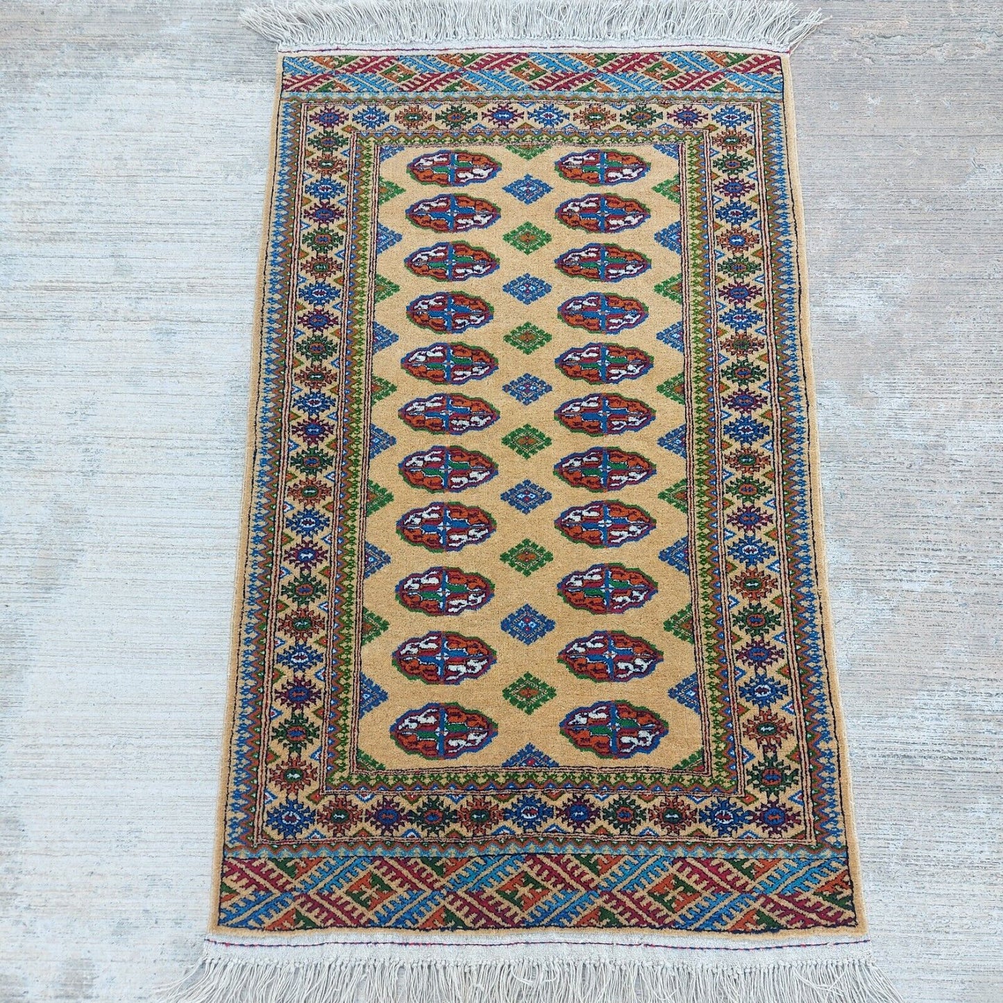 2'7"x 4'2" Oriental Handmade Turkmen Tekke 100% Wool Beige Rug 80x127cm Carpet