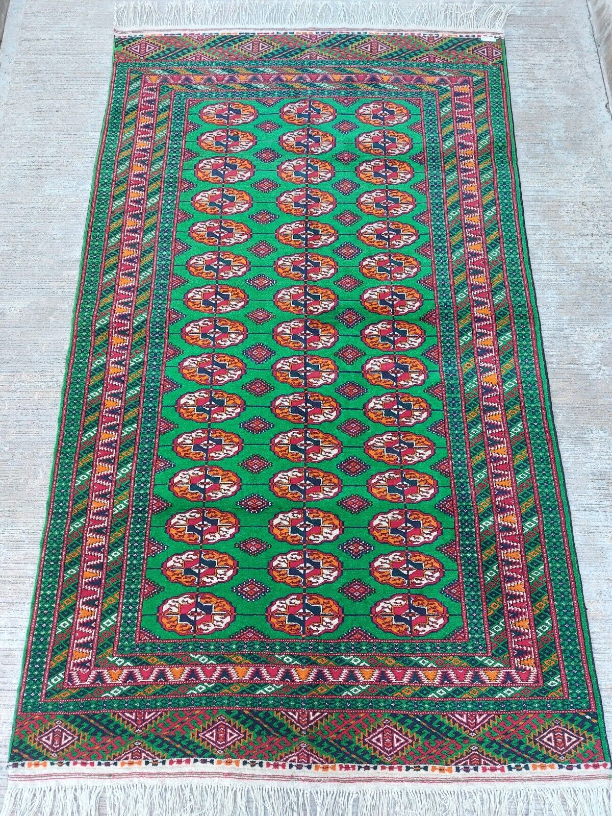 4'3"x7'2" Hand-woven Oriental Wool Rug Turkman Bokhara Green 131x220cm Carpet