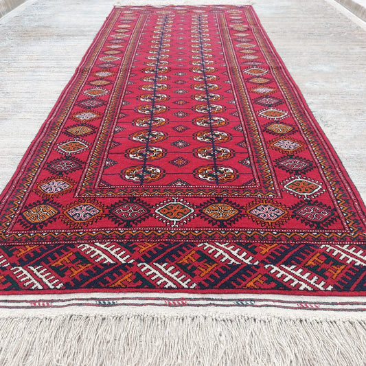 2'9 x 6'9 Oriental Handmade Turkmen Tekke 100% Wool Red Carpet, 84 x 207cm Rug