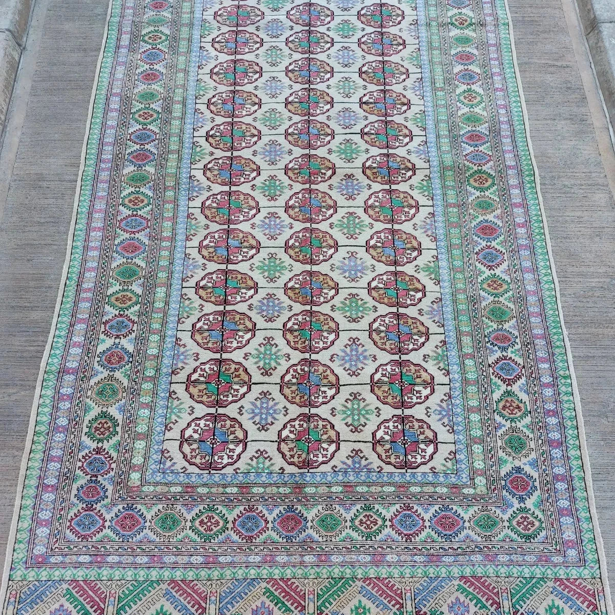 4'11"x 8'7" Silk Turkmen Tekke Tribal Rug Beige Hand-knotted Rug 150 x 262cm Carpet