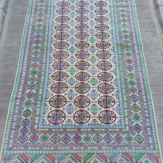 4'11"x 8'7" Silk Turkmen Tekke Tribal Rug Beige Hand-knotted Rug 150 x 262cm Carpet