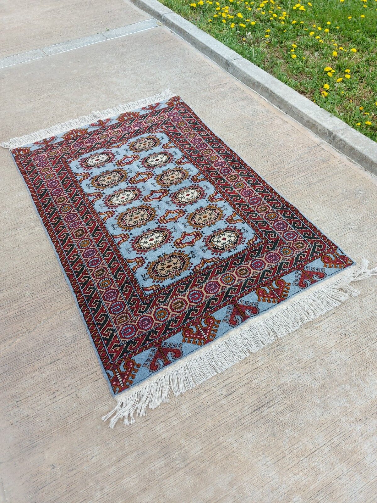 Stunning Tribal Blue 3'7"x5'2" Handmade Turkmen Wool Rug (110x160cm), Area Rug