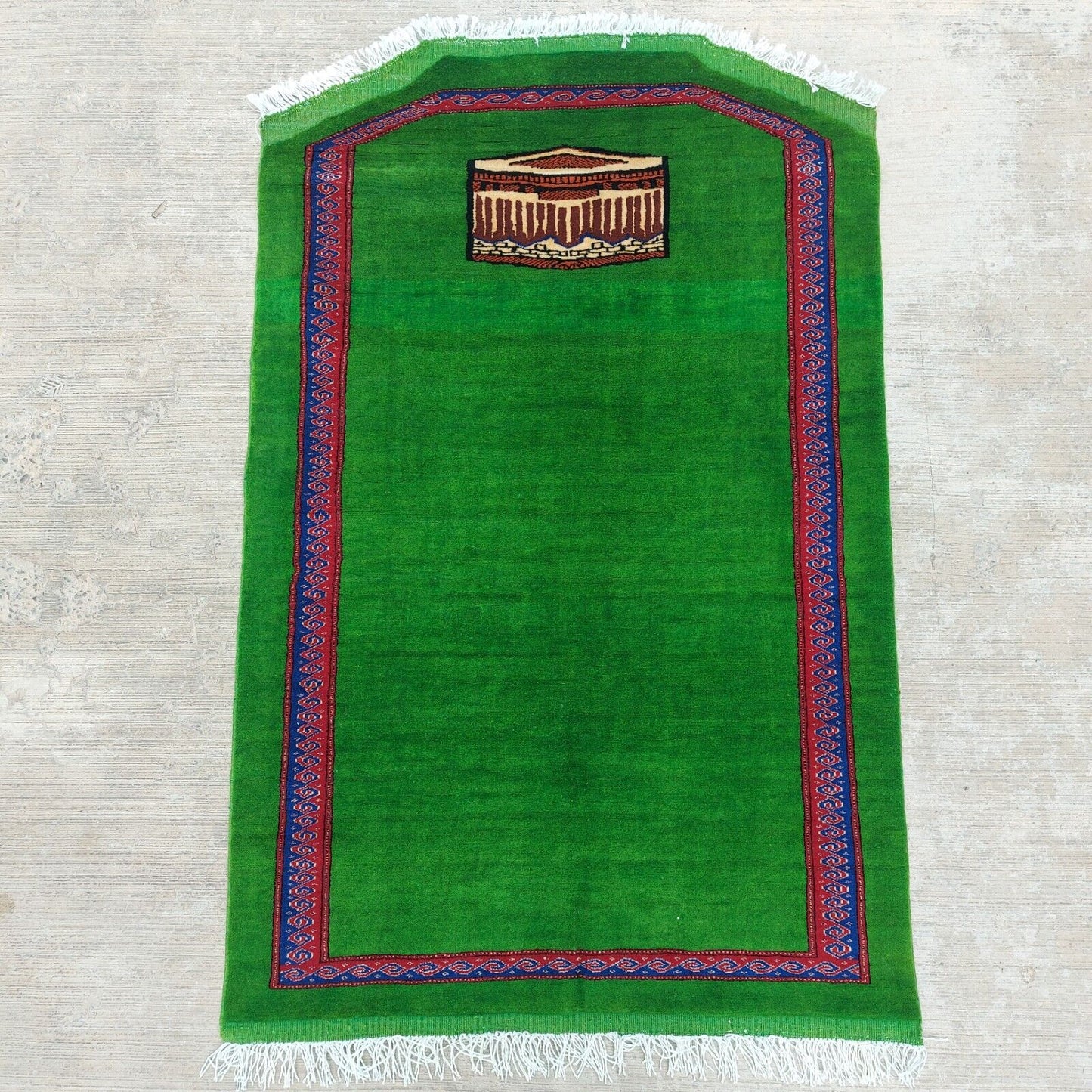 2'9"x4'3" Handmade Green Pure Wool Prayer Rug, Islamic Namaz Prayer Rug 85x130cm