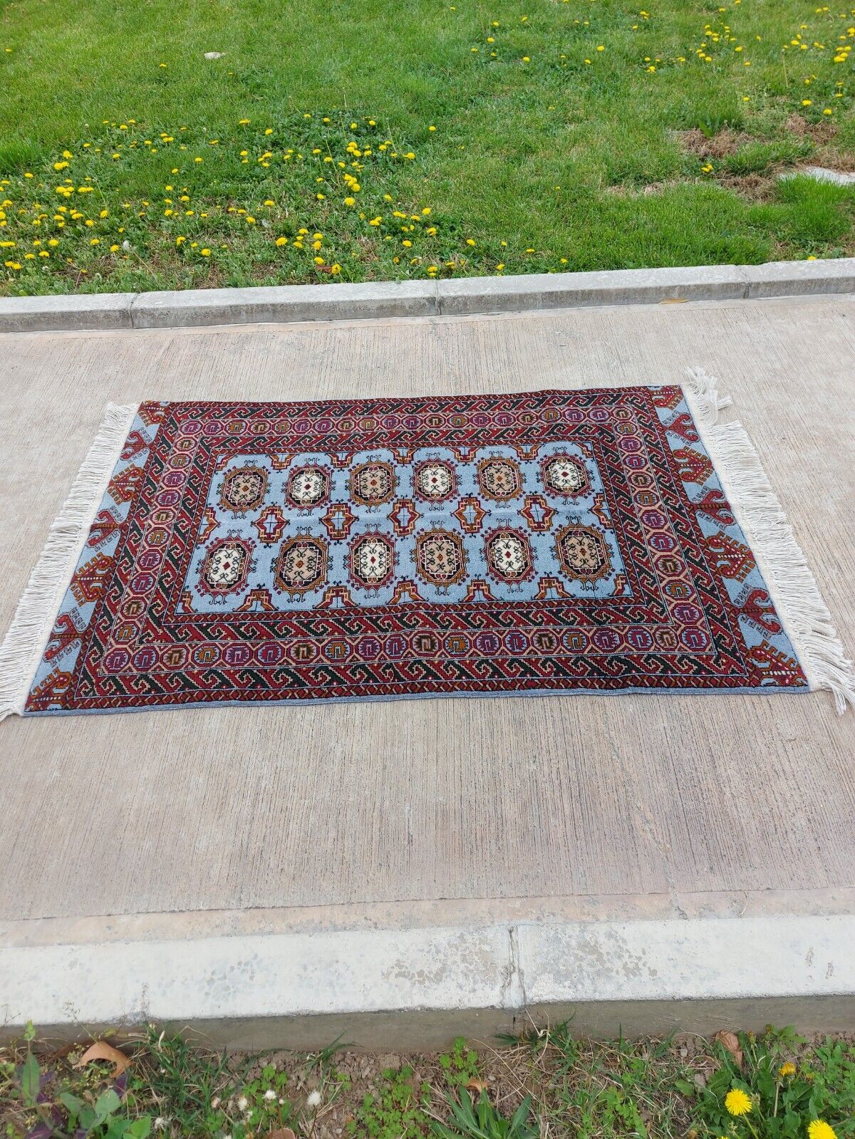 Stunning Tribal Blue 3'7"x5'2" Handmade Turkmen Wool Rug (110x160cm), Area Rug