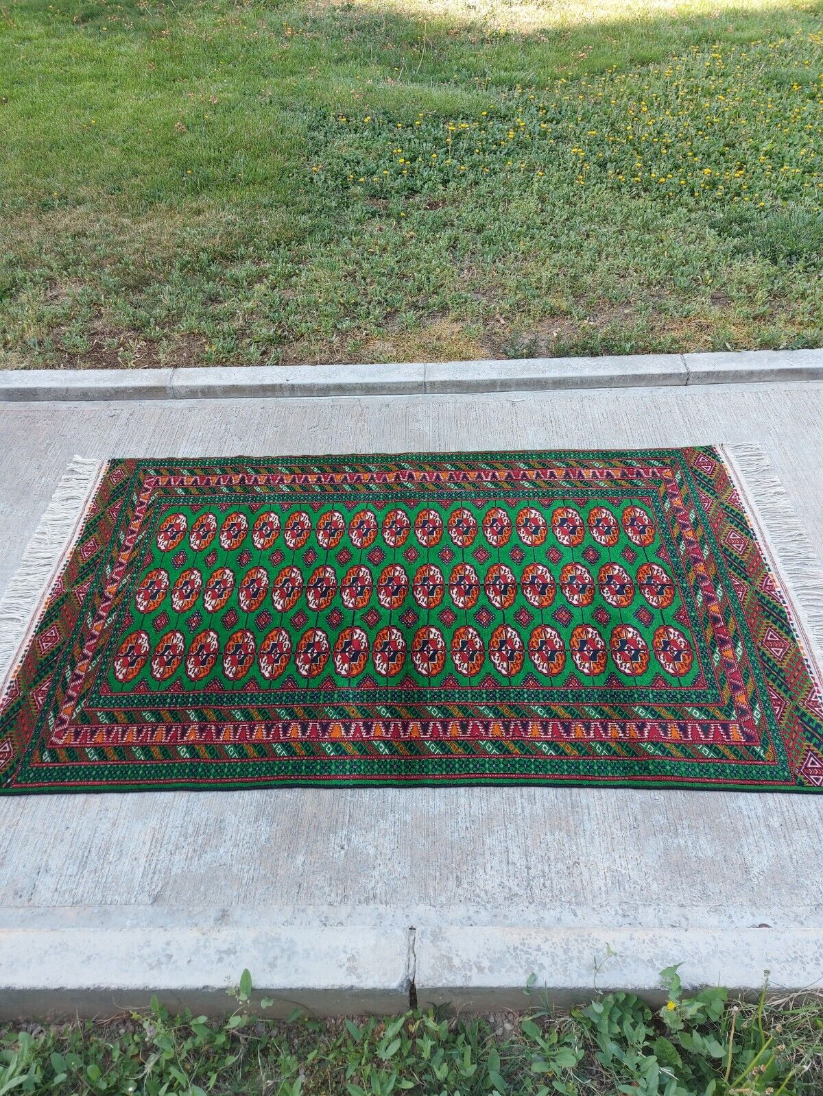 4'3"x7'2" Hand-woven Oriental Wool Rug Turkman Bokhara Green 131x220cm Carpet