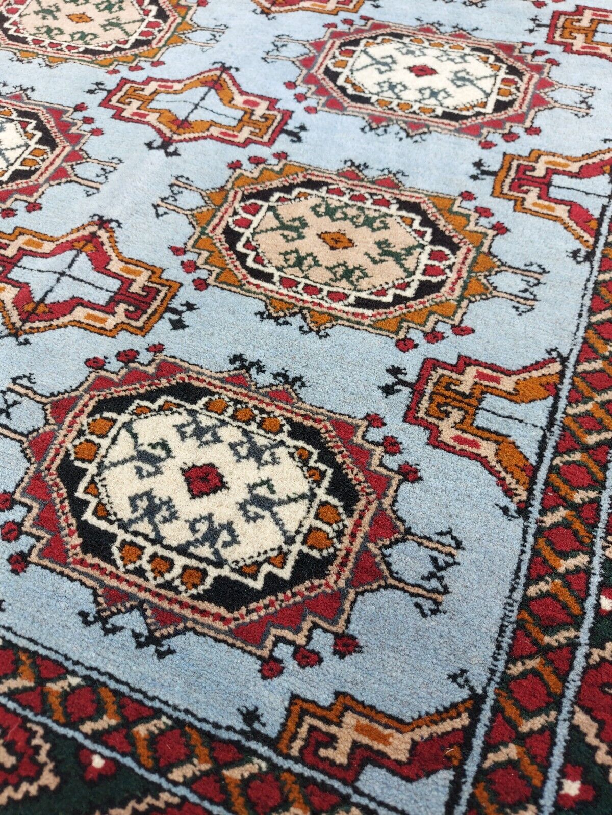 Stunning Tribal Blue 3'7"x5'2" Handmade Turkmen Wool Rug (110x160cm), Area Rug